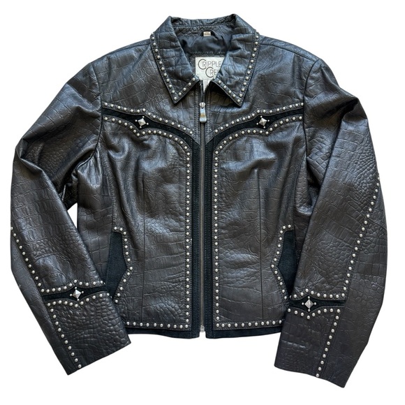 Cripple Creek Jackets & Blazers - VTG Cripple Creek Studded Leather Jacket XL Western Croc Embossed Biker Rocker